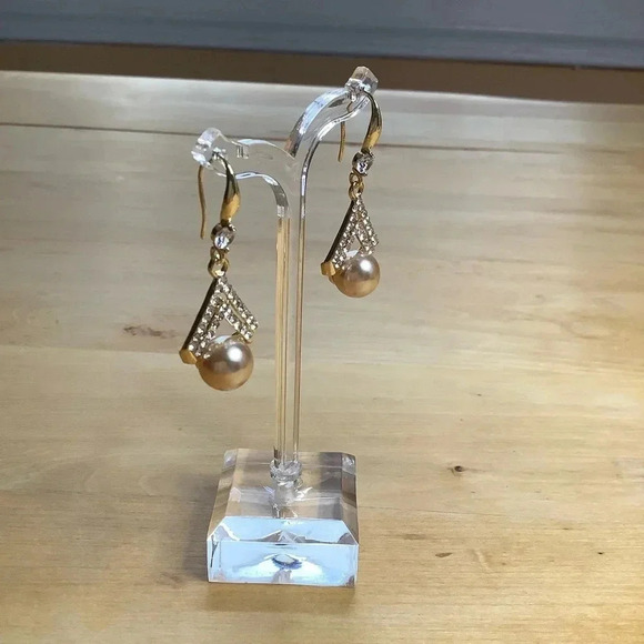 925 Gold Pearl Drop Statement Earrings - Picture 8 of 11